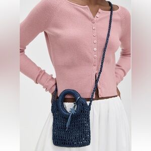 Manebi Net Bag Raffia Crochet Crossbody Navy Blue Mini Bag